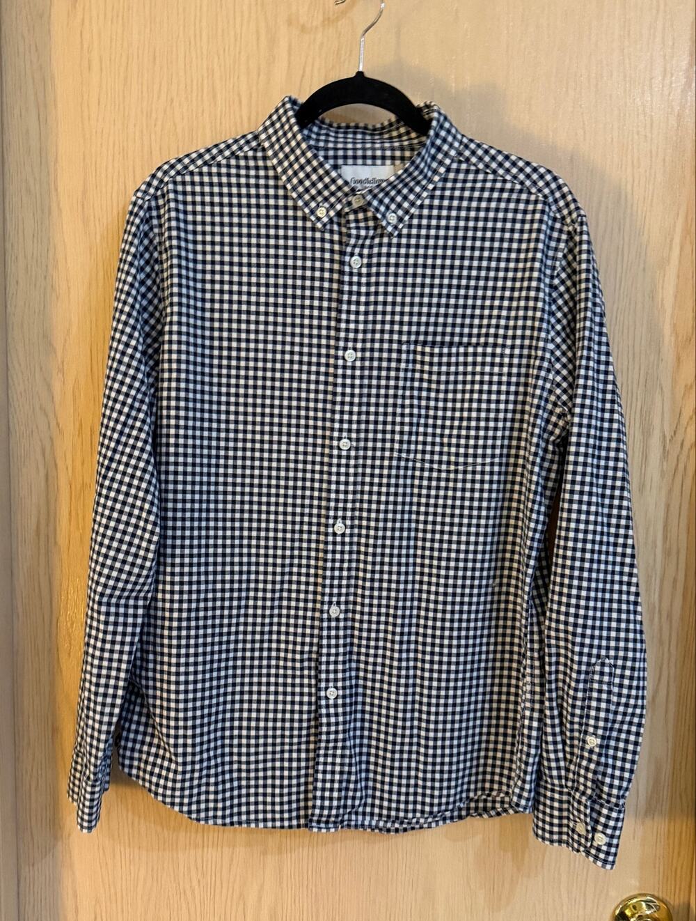 Goodfellow & Co Men’s Large Black White Gingham Slim Fit Button Down Shirt